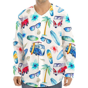 Watercolor Surfing Pattern Print Long Sleeve Baseball Jersey