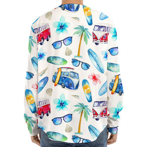 Watercolor Surfing Pattern Print Long Sleeve Baseball Jersey