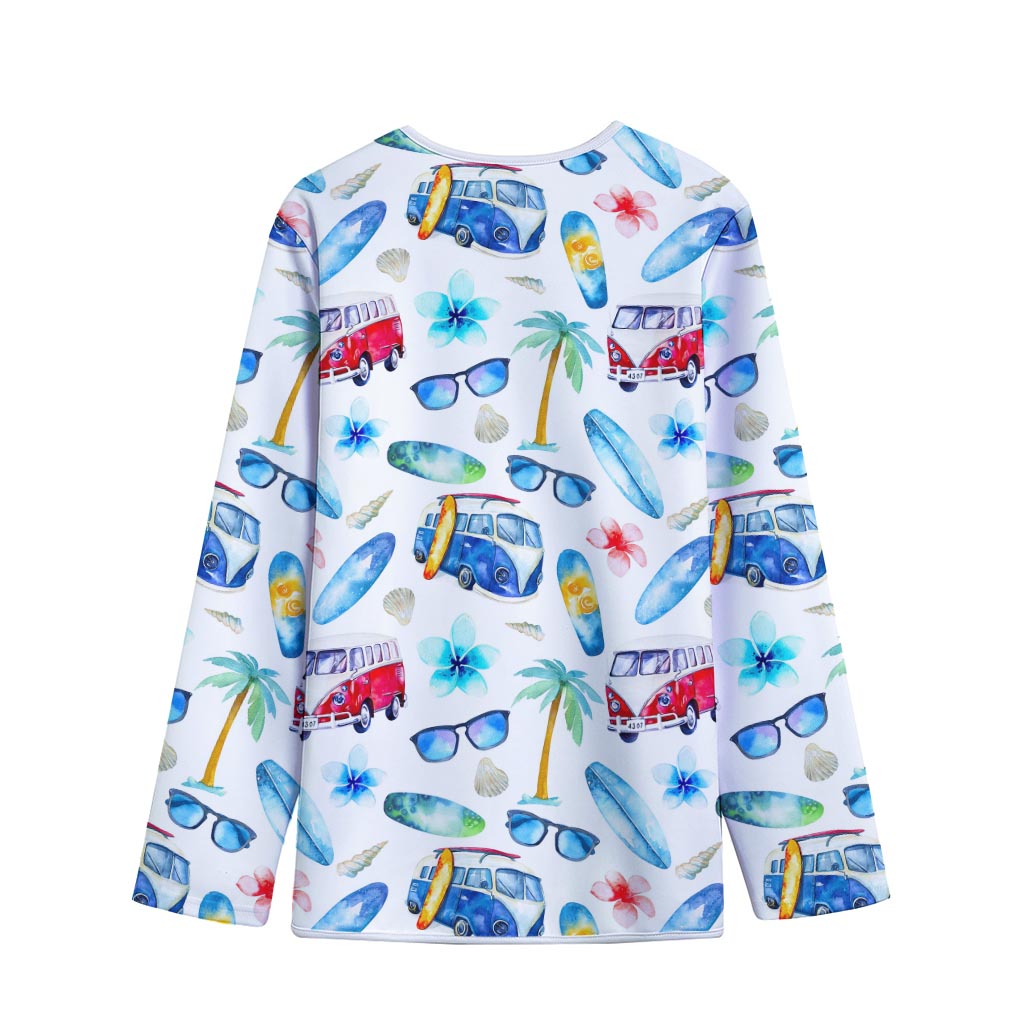 Watercolor Surfing Pattern Print Long Sleeve Short Coat