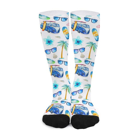 Watercolor Surfing Pattern Print Long Socks