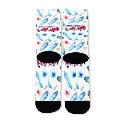 Watercolor Surfing Pattern Print Long Socks