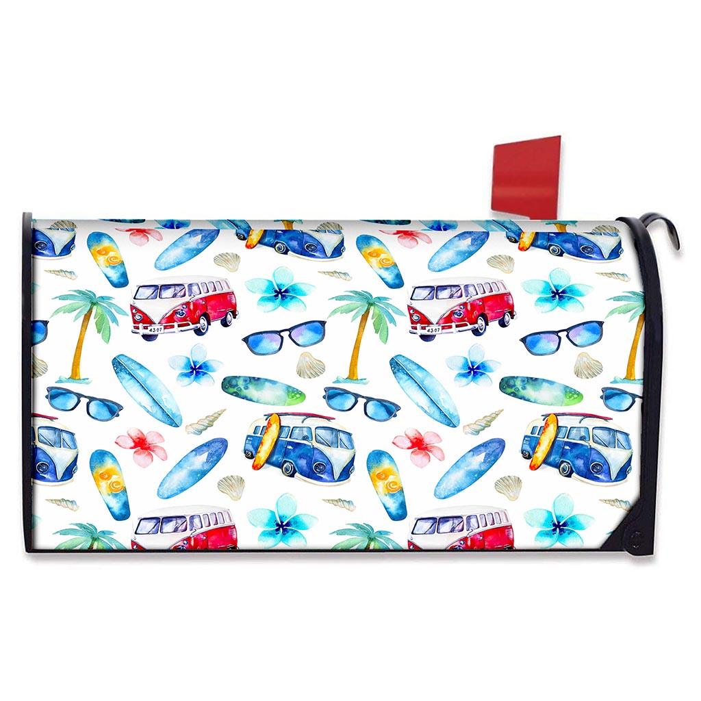 Watercolor Surfing Pattern Print Mailbox Cover
