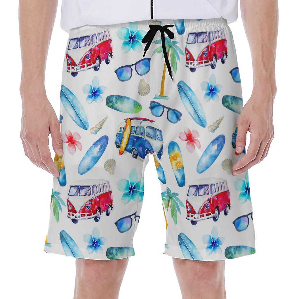Watercolor Surfing Pattern Print Men's Beach Shorts