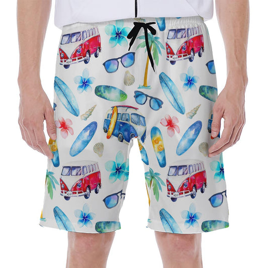 Watercolor Surfing Pattern Print Men's Beach Shorts