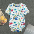 Watercolor Surfing Pattern Print Men's Bodysuit