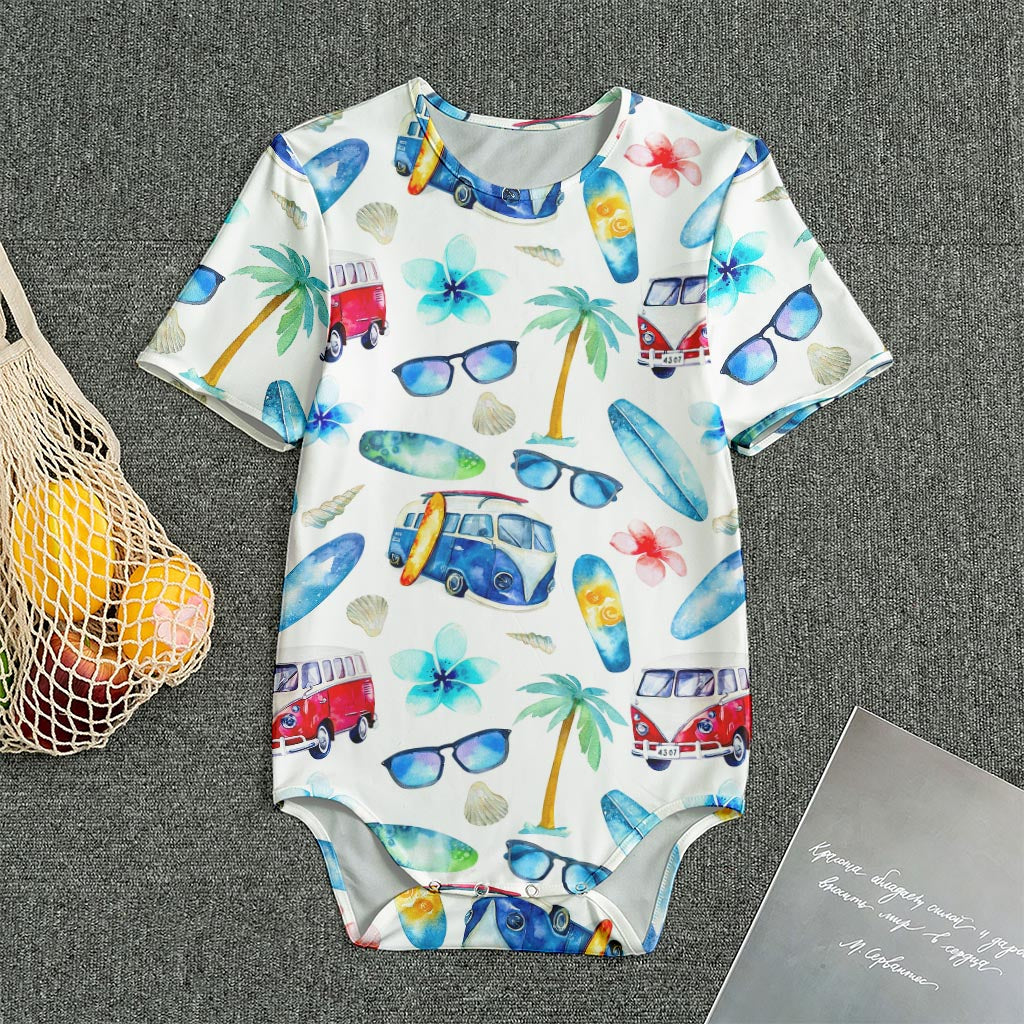 Watercolor Surfing Pattern Print Men's Bodysuit