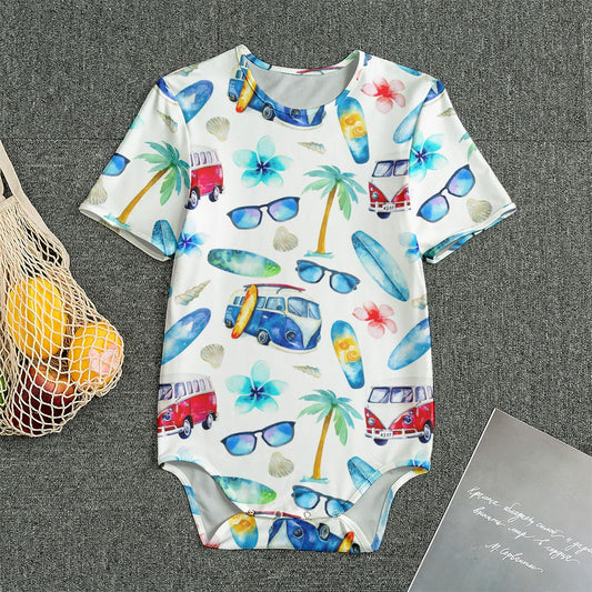 Watercolor Surfing Pattern Print Men's Bodysuit