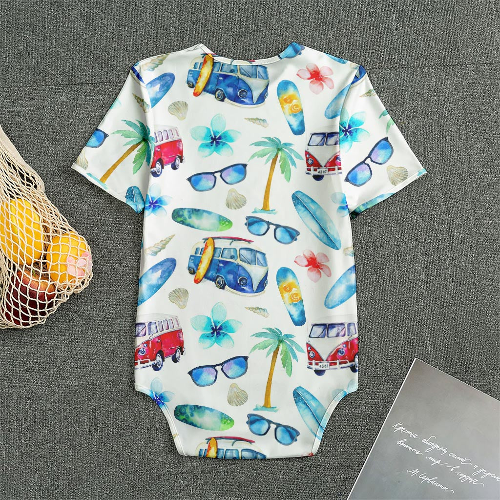 Watercolor Surfing Pattern Print Men's Bodysuit