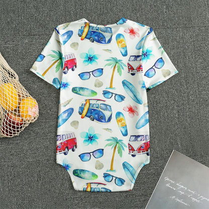 Watercolor Surfing Pattern Print Men's Bodysuit