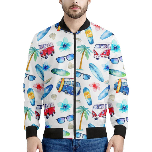 Watercolor Surfing Pattern Print Men's Bomber Jacket