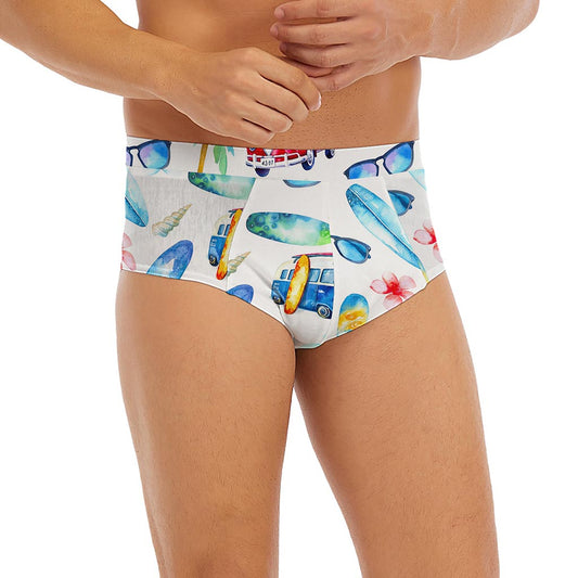Watercolor Surfing Pattern Print Men's Briefs