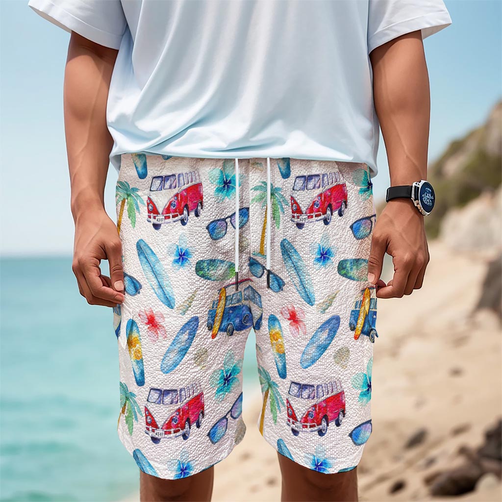 Watercolor Surfing Pattern Print Men's Cargo Shorts