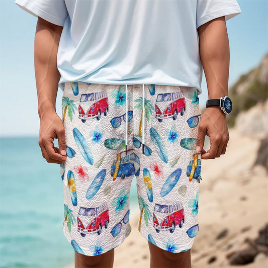 Watercolor Surfing Pattern Print Men's Cargo Shorts
