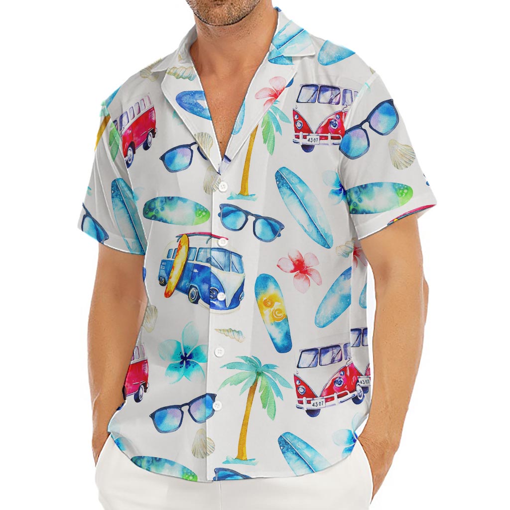 Watercolor Surfing Pattern Print Men's Deep V-Neck Shirt