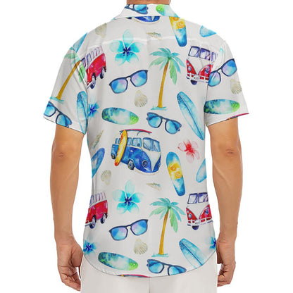 Watercolor Surfing Pattern Print Men's Deep V-Neck Shirt