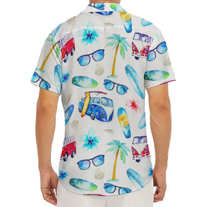 Watercolor Surfing Pattern Print Men's Deep V-Neck Shirt