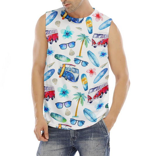 Watercolor Surfing Pattern Print Men's Fitness Tank Top