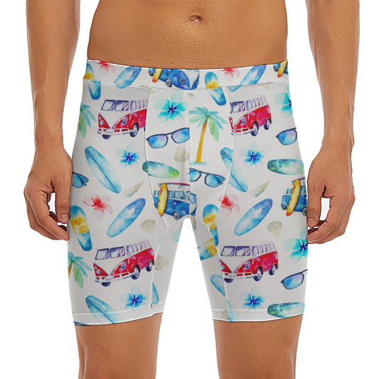 Watercolor Surfing Pattern Print Men's Long Boxer Briefs