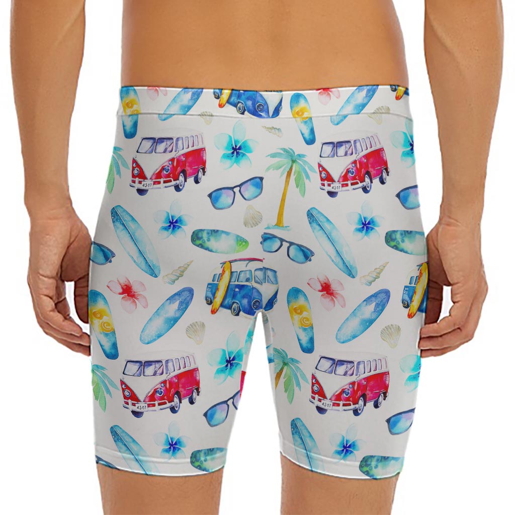 Watercolor Surfing Pattern Print Men's Long Boxer Briefs