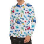 Watercolor Surfing Pattern Print Men's Long Sleeve Rash Guard