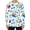 Watercolor Surfing Pattern Print Men's Long Sleeve T-Shirt