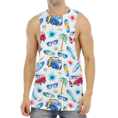 Watercolor Surfing Pattern Print Men's Muscle Tank Top
