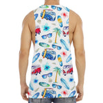 Watercolor Surfing Pattern Print Men's Muscle Tank Top