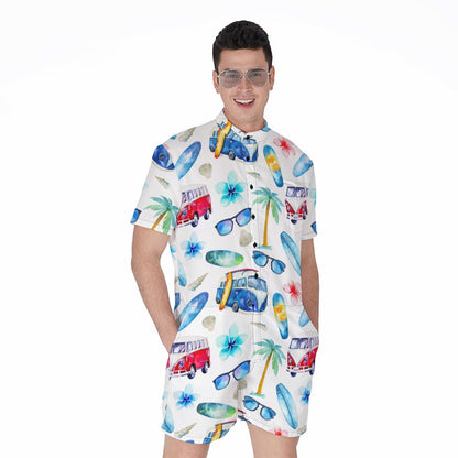 Watercolor Surfing Pattern Print Men's Rompers
