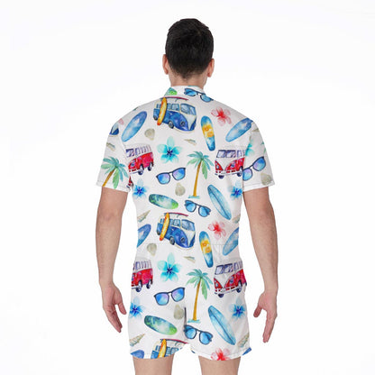 Watercolor Surfing Pattern Print Men's Rompers