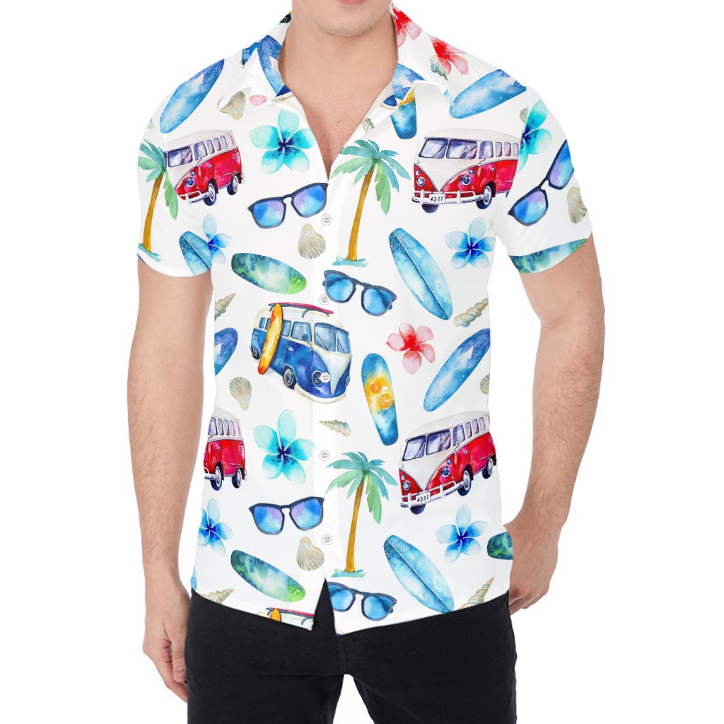 Watercolor Surfing Pattern Print Men's Shirt