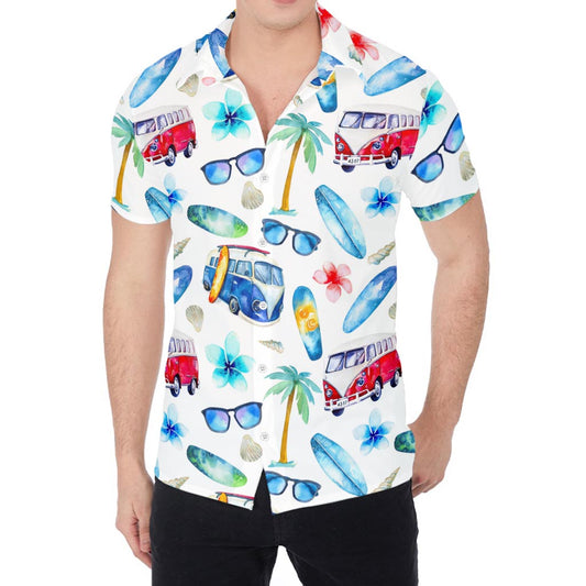 Watercolor Surfing Pattern Print Men's Shirt