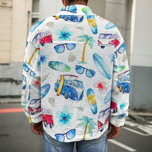 Watercolor Surfing Pattern Print Men's Shirt Jacket