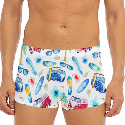 Watercolor Surfing Pattern Print Men's Short Boxer Briefs