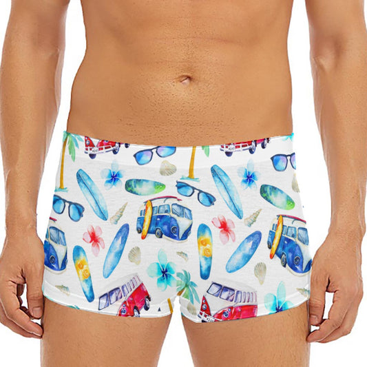 Watercolor Surfing Pattern Print Men's Short Boxer Briefs