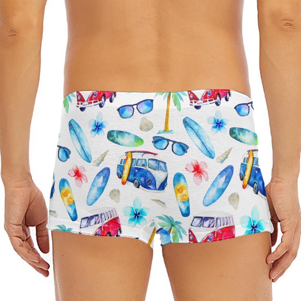 Watercolor Surfing Pattern Print Men's Short Boxer Briefs