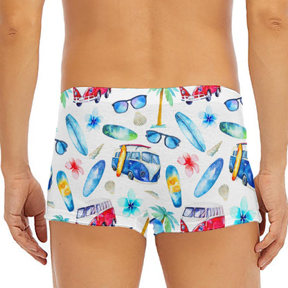 Watercolor Surfing Pattern Print Men's Short Boxer Briefs