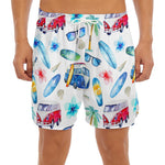 Watercolor Surfing Pattern Print Men's Split Running Shorts
