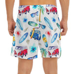 Watercolor Surfing Pattern Print Men's Split Running Shorts