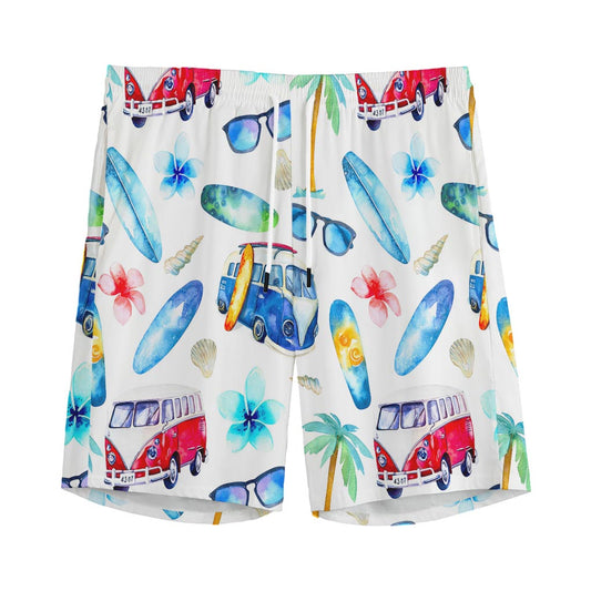Watercolor Surfing Pattern Print Men's Sports Shorts