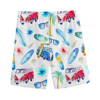 Watercolor Surfing Pattern Print Men's Sports Shorts