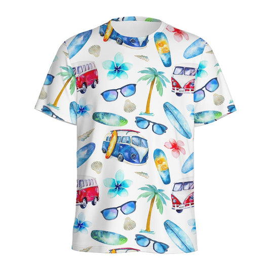Watercolor Surfing Pattern Print Men's Sports T-Shirt