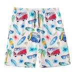 Watercolor Surfing Pattern Print Men's Swim Trunks