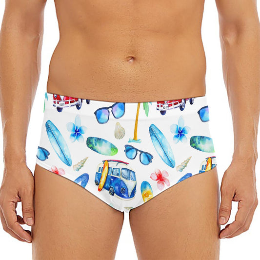 Watercolor Surfing Pattern Print Men's Triangle Swim Briefs