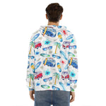 Watercolor Surfing Pattern Print Men's Velvet Pullover Hoodie