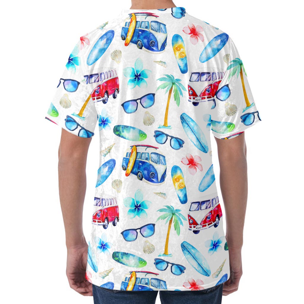 Watercolor Surfing Pattern Print Men's Velvet T-Shirt