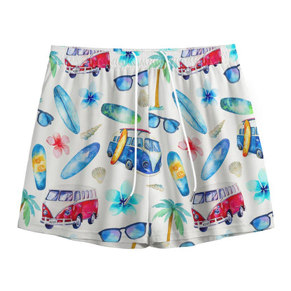Watercolor Surfing Pattern Print Mesh Shorts