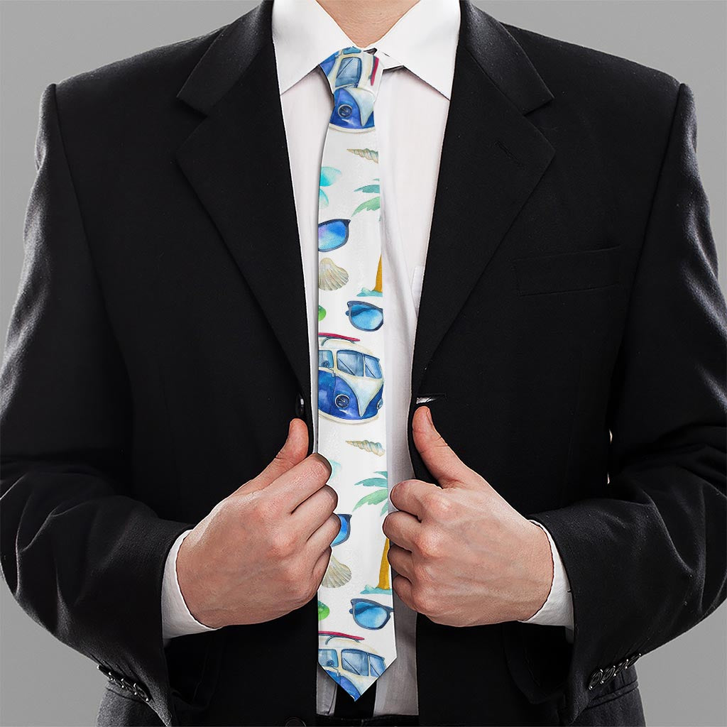 Watercolor Surfing Pattern Print Necktie