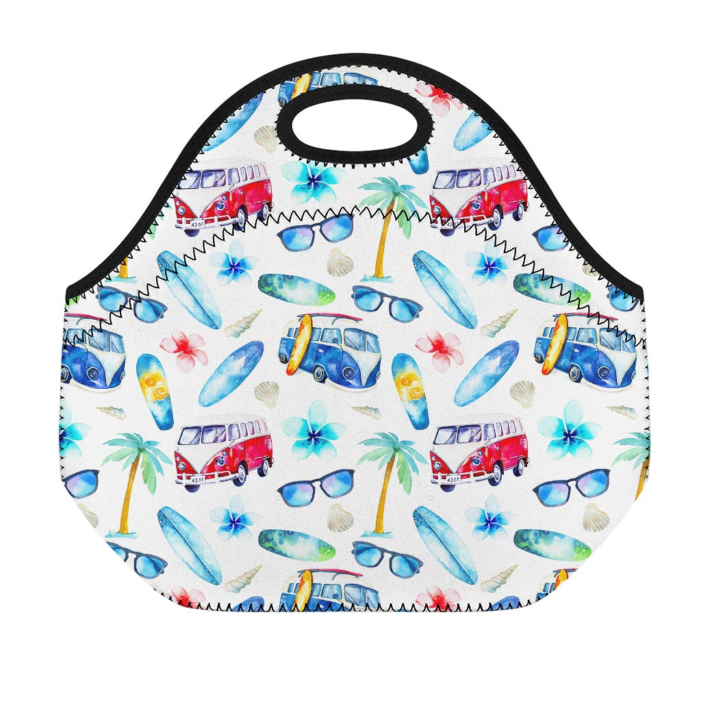 Watercolor Surfing Pattern Print Neoprene Lunch Bag