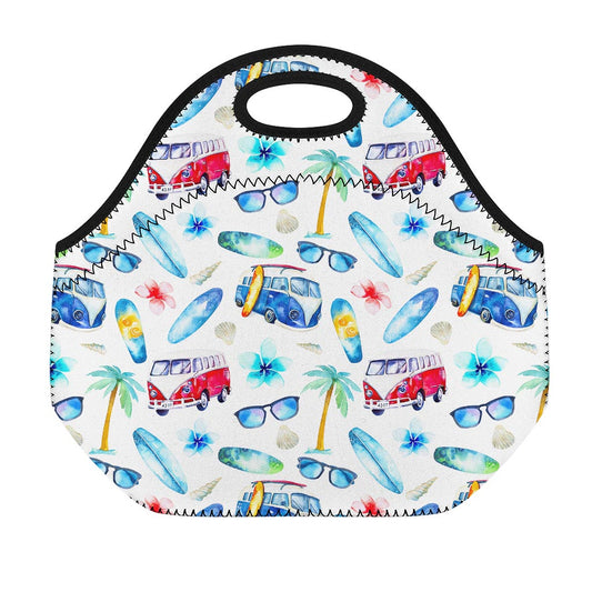 Watercolor Surfing Pattern Print Neoprene Lunch Bag
