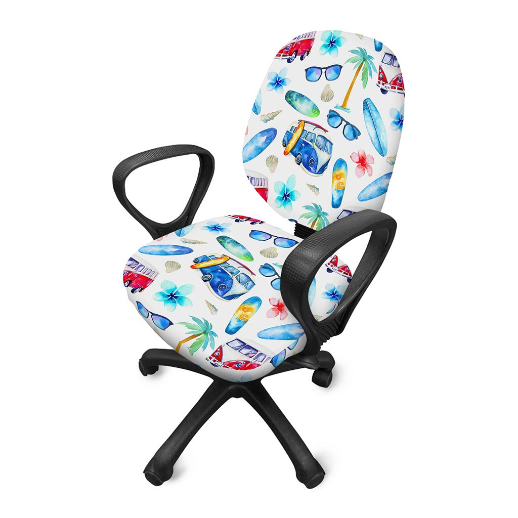 Watercolor Surfing Pattern Print Office Chair Cover